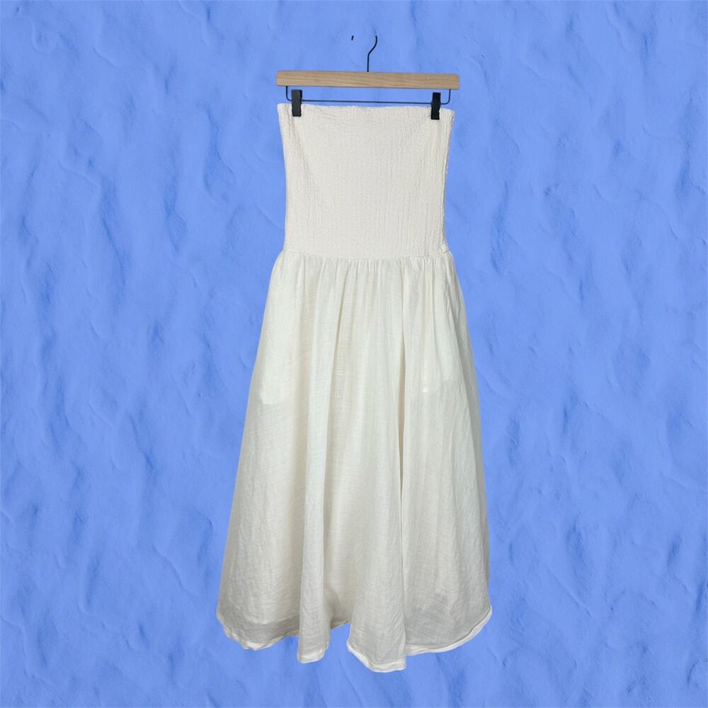 J.CREW Strapless Mixy Dress Summer Linen Cream Size Small NWT Minimalist Europe - Picture 4 of 13